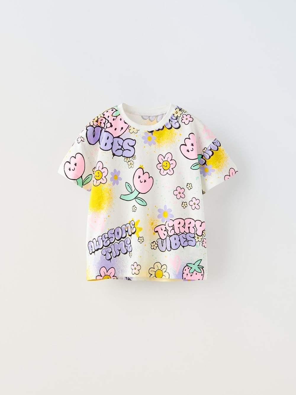 NWT Zara 9-12m graffiti short sleeve shirt top tulips awesome time berry vibes